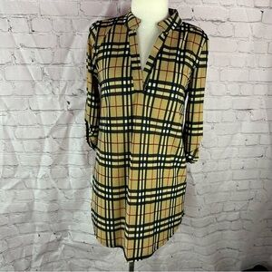 NWT boutique classic tartan plaid check tunic blouse mandarin collar classic